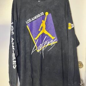 Men’s Nike Jordan Los Angeles Lakers Vintage Acid Wash Long Sleeve T Shirt Kobe
